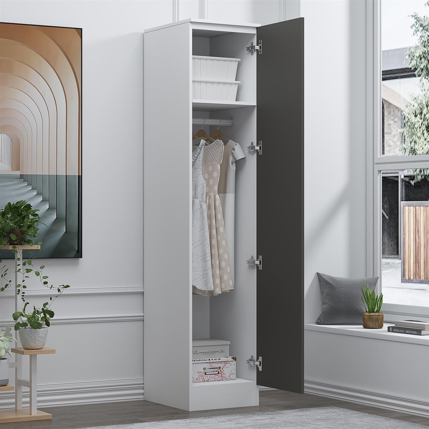 REFLECT High Gloss Bedroom Furniture Wardrobe Chest Bedside Desk in Grey/White