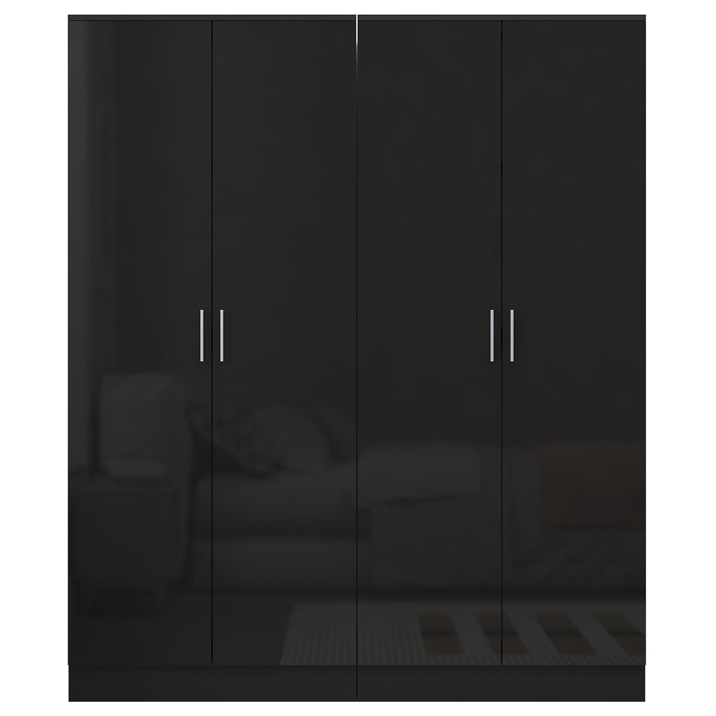 Reflect 2x 2 Door Plain Wardrobe Bundle - Black Gloss & Black Oak - Hanging Rails & Shelves - Modern Sleek Design