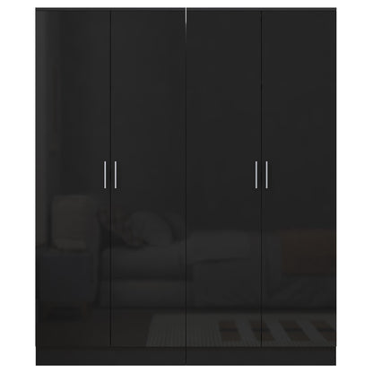 Reflect 2x 2 Door Plain Wardrobe Bundle - Black Gloss & Black Oak - Hanging Rails & Shelves - Modern Sleek Design