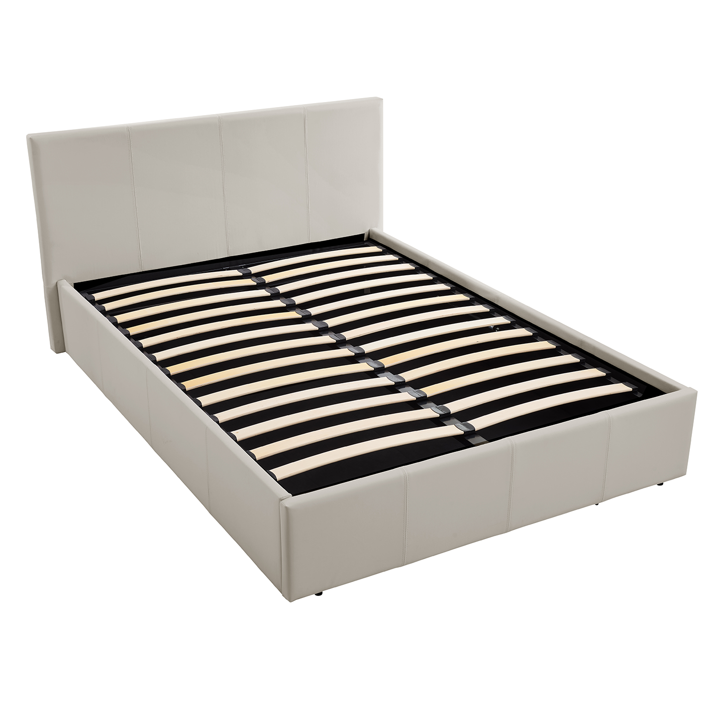 LUNA 4FT Small Double Cream Beige Ottoman Storage Bed Gas Lift & 20cm Thick Memory Foam Mattress