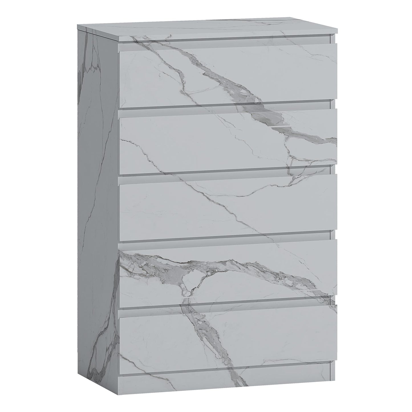 ZITA White Marble Effect 5 Drawer Chest - Modern Storage Unit, Stylish Bedroom Storage