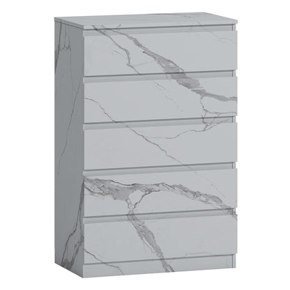 ZITA White Marble Effect 5 Drawer Chest - Modern Storage Unit, Stylish Bedroom Storage