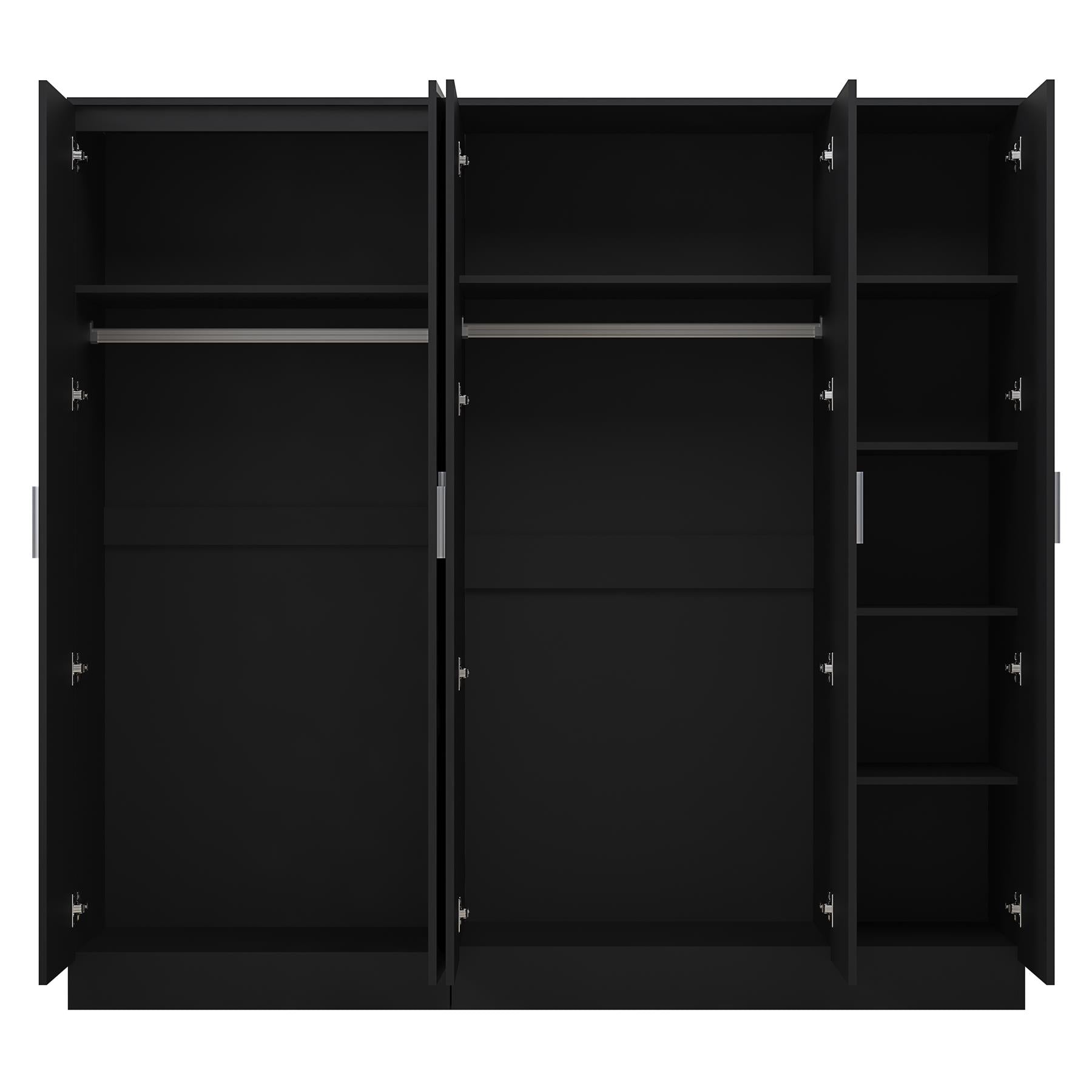 REFLECT - 3 Door MIRROR + 2 Door PLAIN Wardrobe - Gloss Black / Matt Black