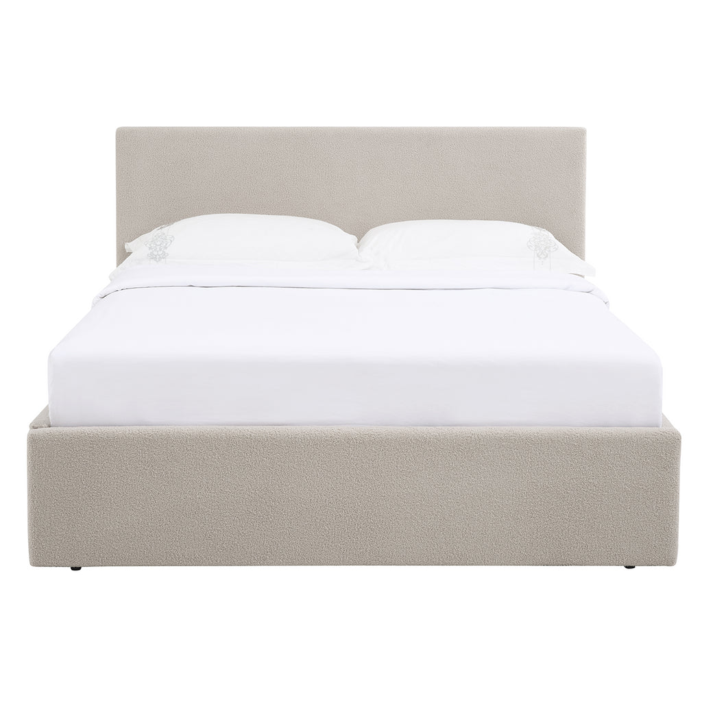 TEDDY BOUCLE 4FT Small Double Beige Ottoman Storage Bed Gas Lift Up with Bonnell Spring Mattress