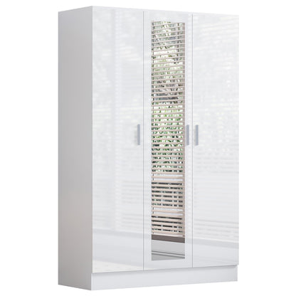 REFLECT Gloss 4pc Set - 3 Door Mirrored Wardrobe + 5 Draw Chest + Bedside + Desk