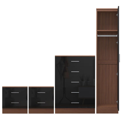 REFLECT Gloss 4pc Bedroom Set - 1 Door Wardrobe + 5 Draw Chest + 2 Bedsides