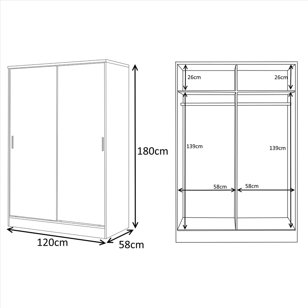 Reflect 2 Door Sliding Wardrobe, 5 Drawer Chest, 2 Drawer Bedside & Desk - White Gloss & Matt White - Modern Bedroom Furniture Set
