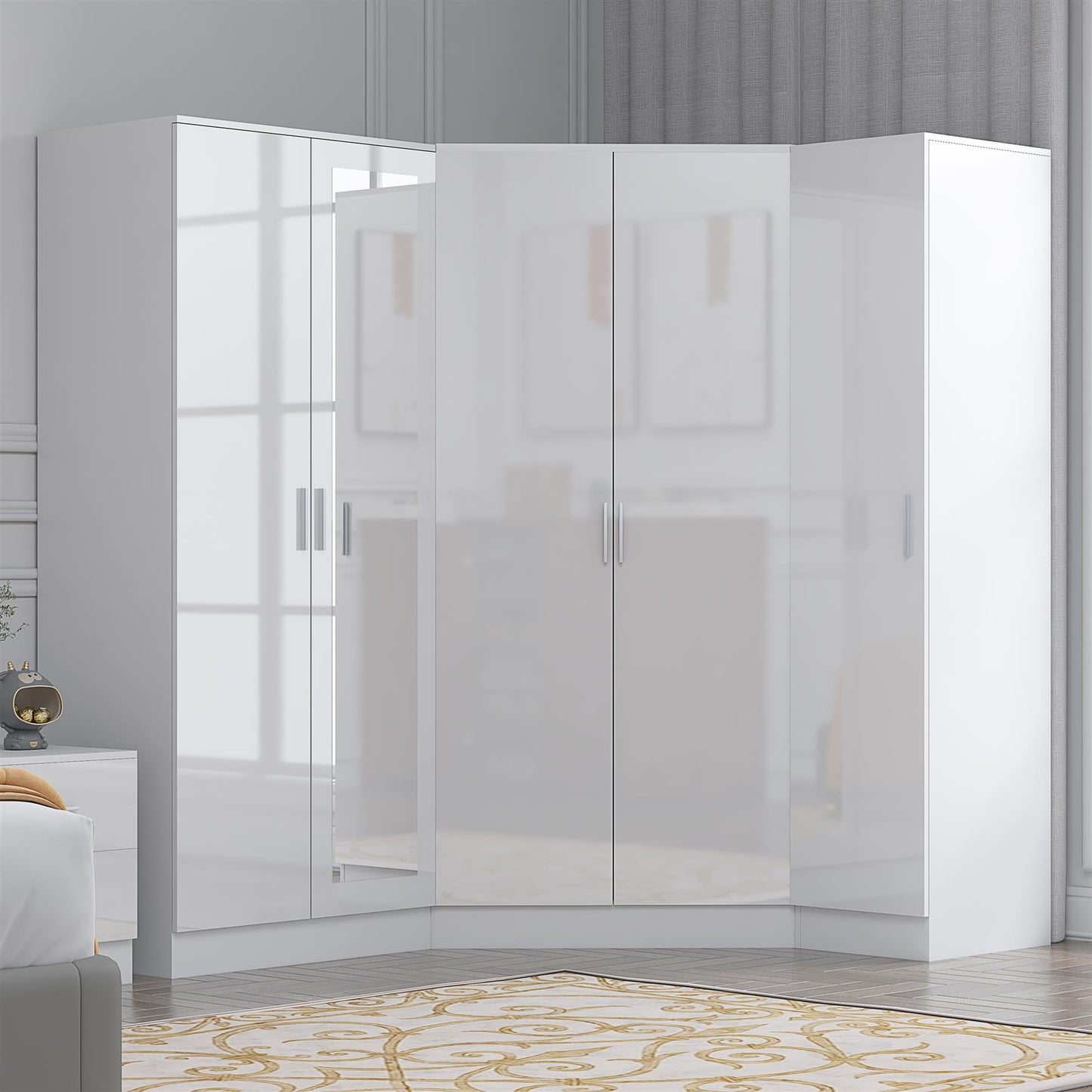 REFLECT Gloss 5 Door Wardrobe Bundle - Corner + 2 Door Mirror + 1 Door Wardrobe