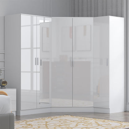 REFLECT Gloss 5 Door Wardrobe Bundle - Corner + 2 Door Mirror + 1 Door Wardrobe