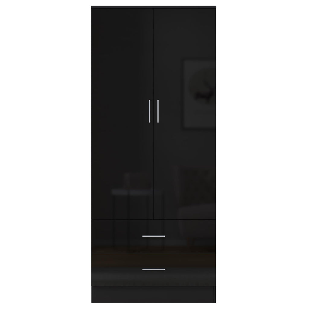 REFLECT High Gloss Bedroom Furniture Wardrobe Chest Bedside Desk Option in Black