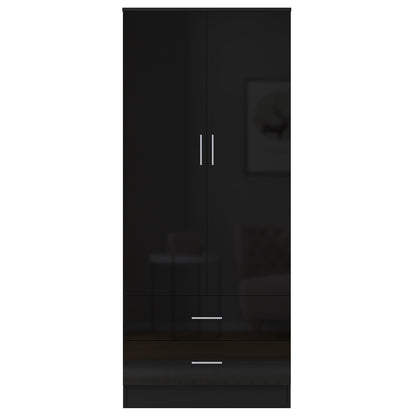 Reflect 2 Door 2 Drawer Combi Plain Wardrobe - Black Gloss & Black Oak - Hanging Rails, Drawers & Shelf