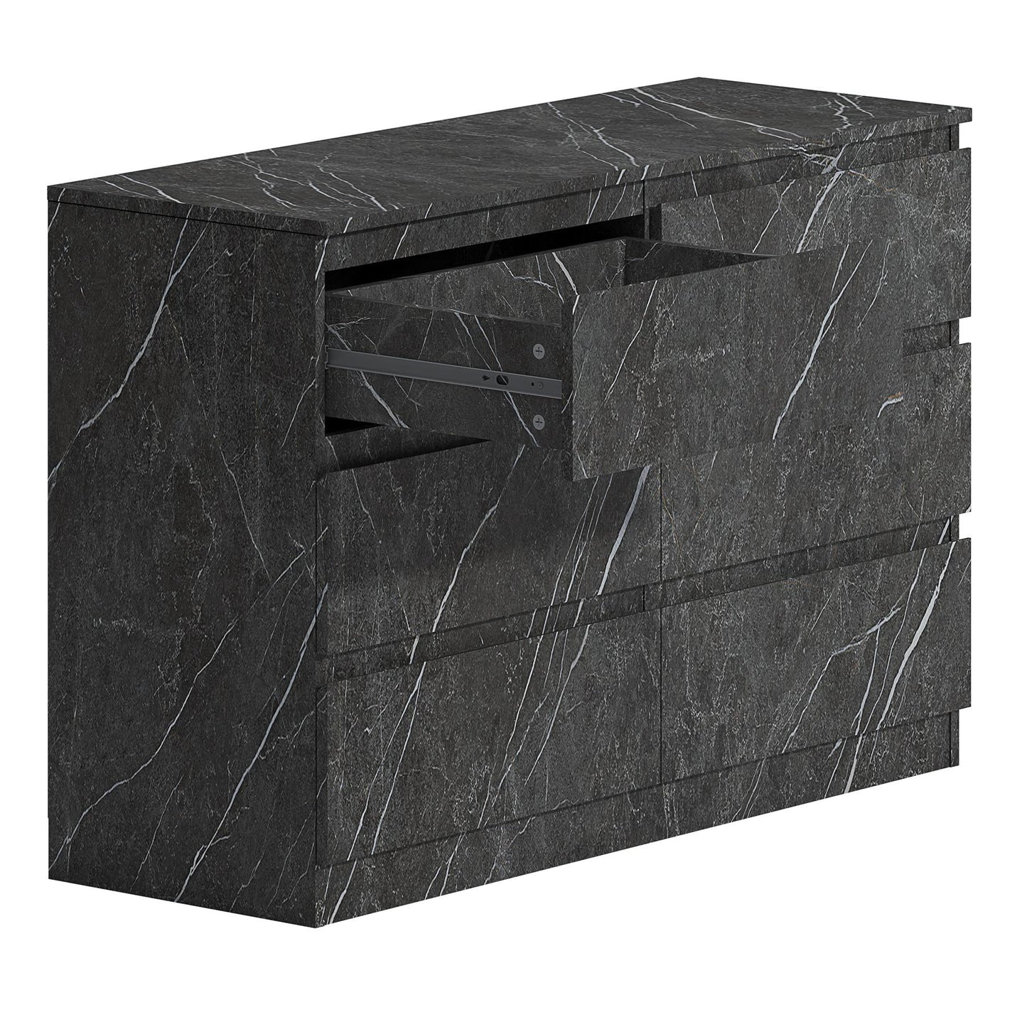 ZITA Grey Marble Effect 6 Drawer Chest - Wide Storage Unit, Stylish Bedroom Storage