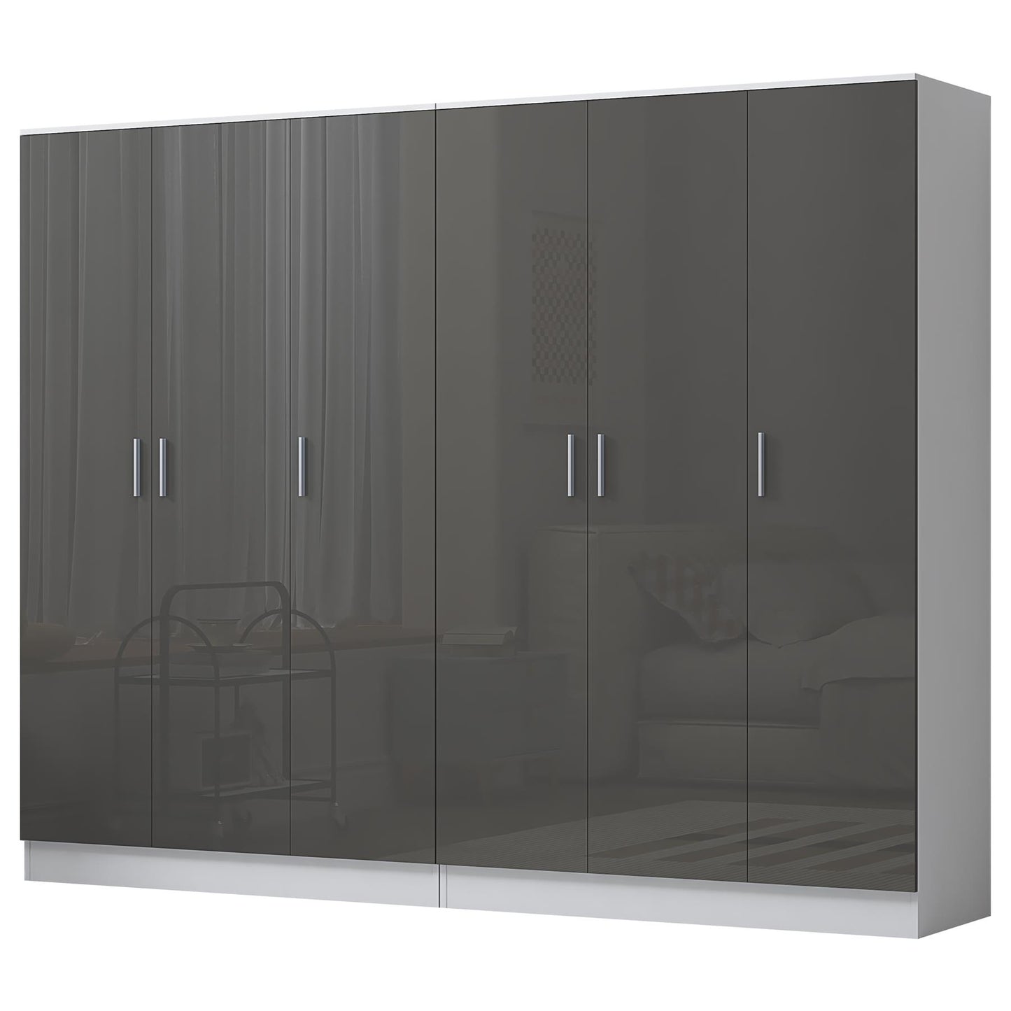 Reflect 2pc Wardrobe Bundle - 3 Door Plain + 3 Door Plain - Grey Gloss & Matt White