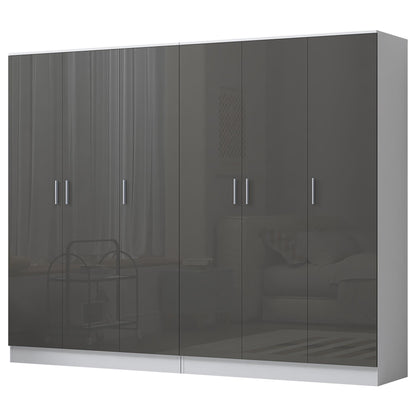 Reflect 2pc Wardrobe Bundle - 3 Door Plain + 3 Door Plain - Grey Gloss & Matt White