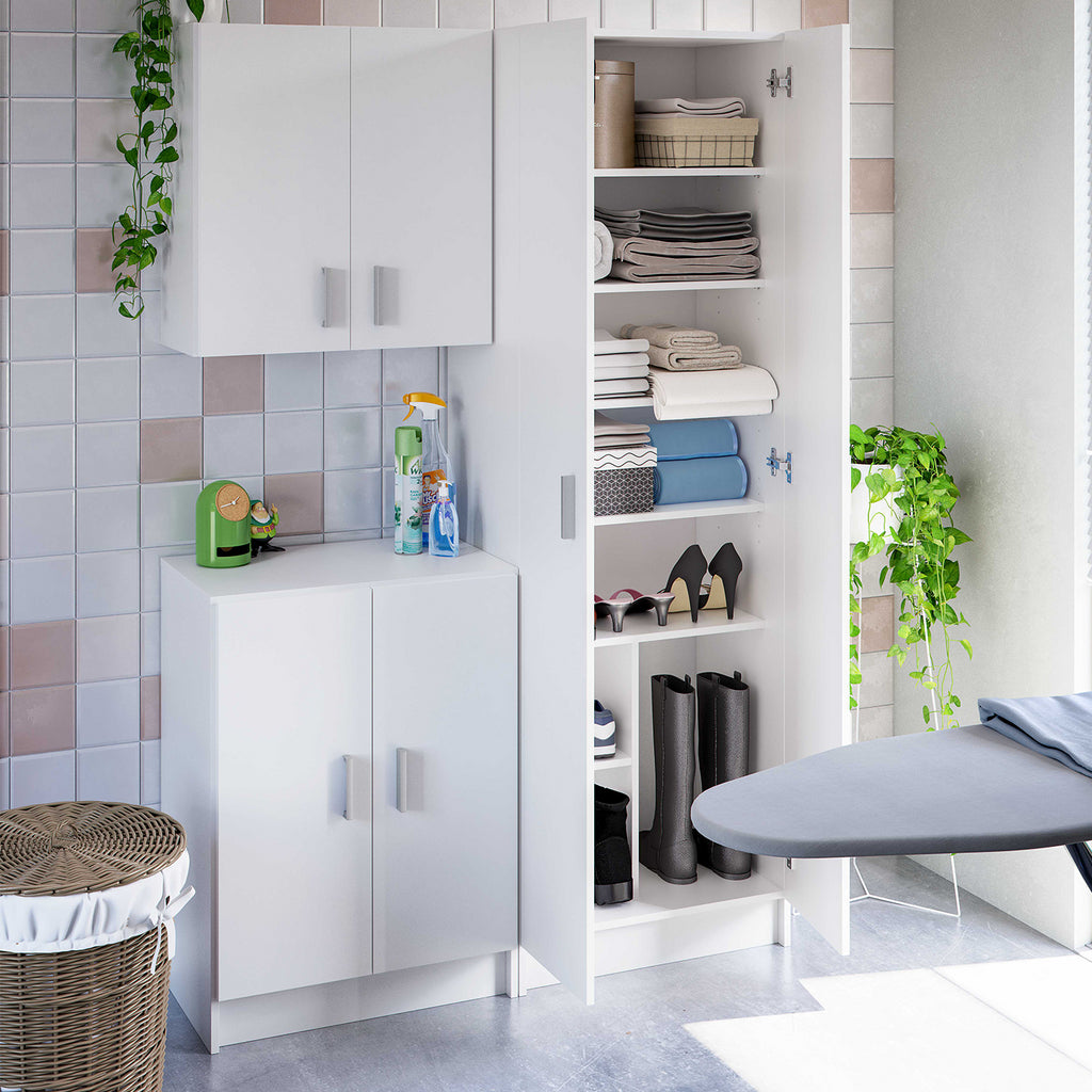 VITA Multi-Use White Cupboard Set- Freestanding & Wall Hung Storage Units for Home Organisation