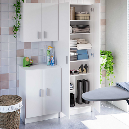 VITA Multi-Use White Cupboard Set- Freestanding & Wall Hung Storage Units for Home Organisation