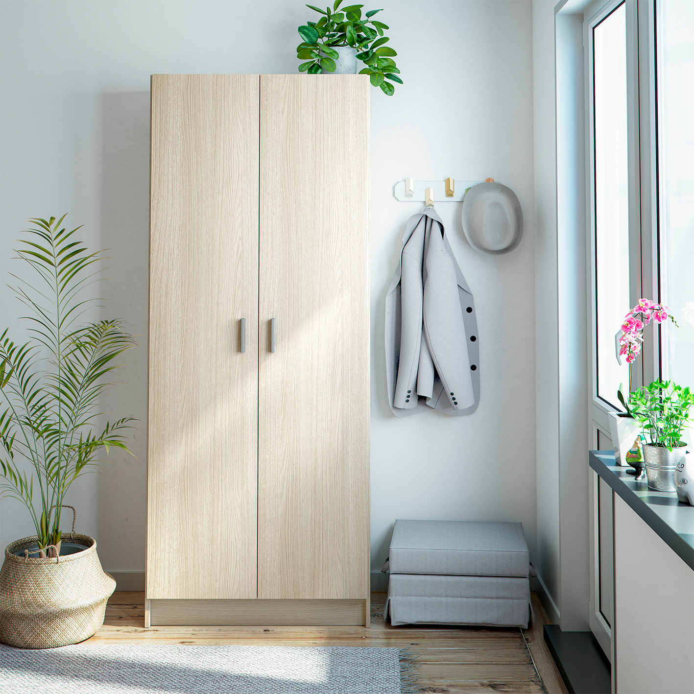 Vita 2 Door Kitchen Utility Room Cabinet - Oak Finish