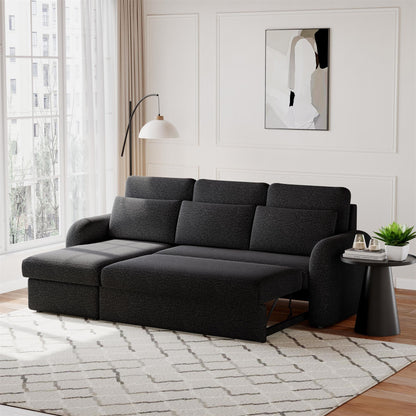 FLYN - 3 Seater L Shape Corner Sofabed in Teddy Boucle BLACK