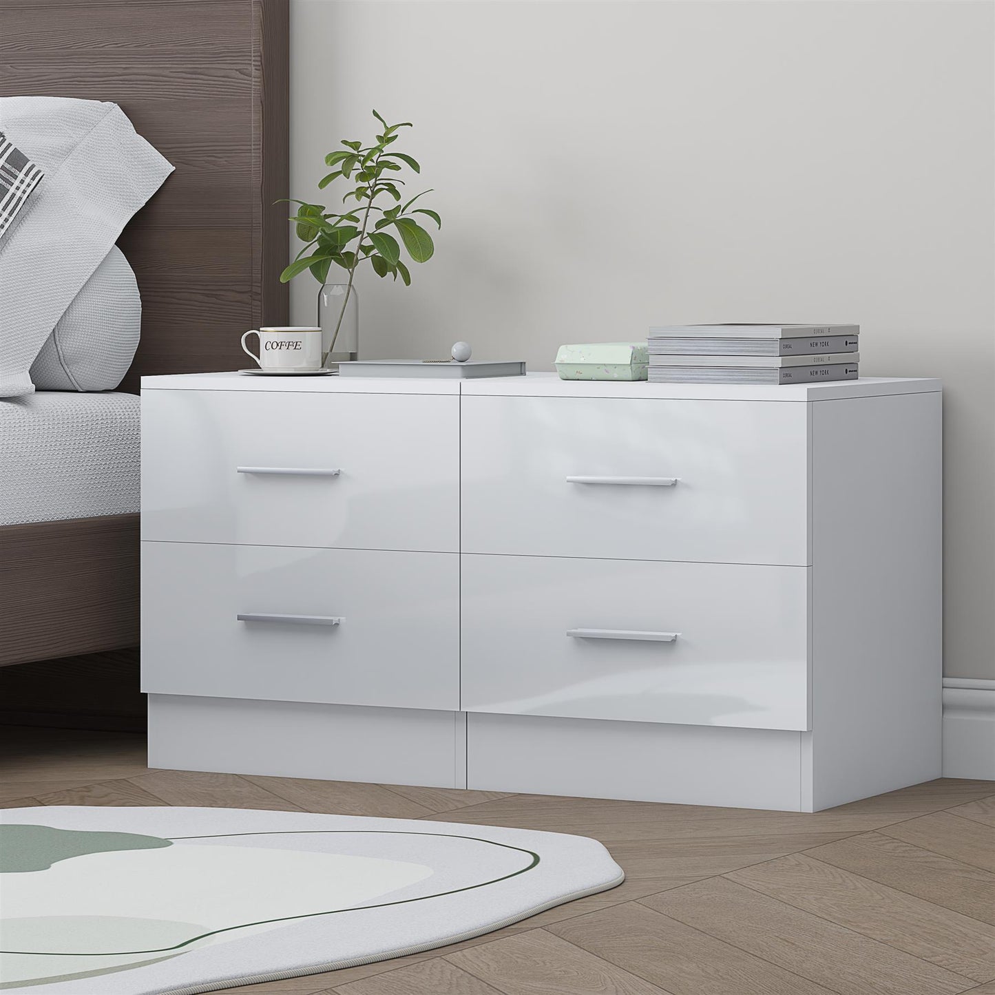 REFLECT High Gloss Pair of 2 Drawer Bedsides in 4 Colour Options