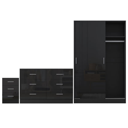 REFLECT Gloss 3pc Set - 2 Door Sliding Wardrobe + Wide Chest + Tall Bedside