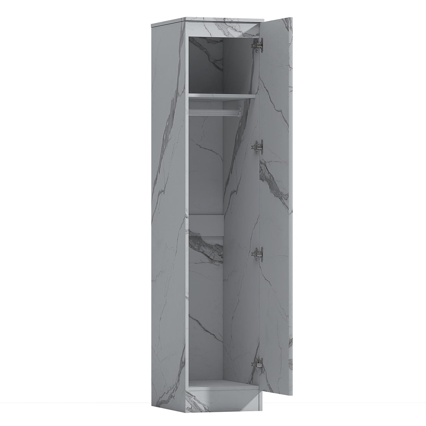 ZITA Compact 1-Door Wardrobe in White Marble Effect - Bedroom Storage, Stylish and Space-Saving