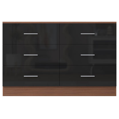 Reflect Wide 6 Drawer Chest - Black Gloss & Walnut - Modern Bedroom Storage Unit with Drawers