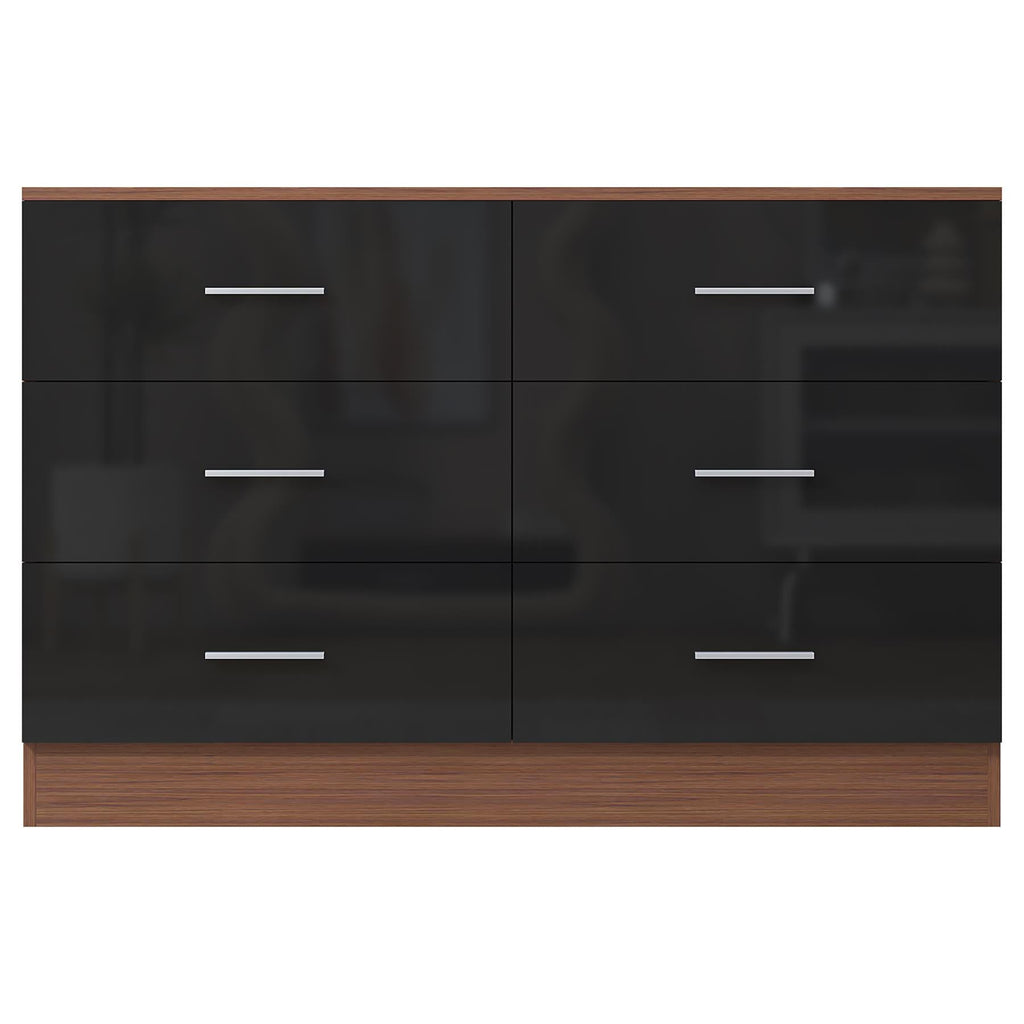 REFLECT High Gloss Bedroom Furniture Wardrobe Chest Bedside Desk - Black/Walnut
