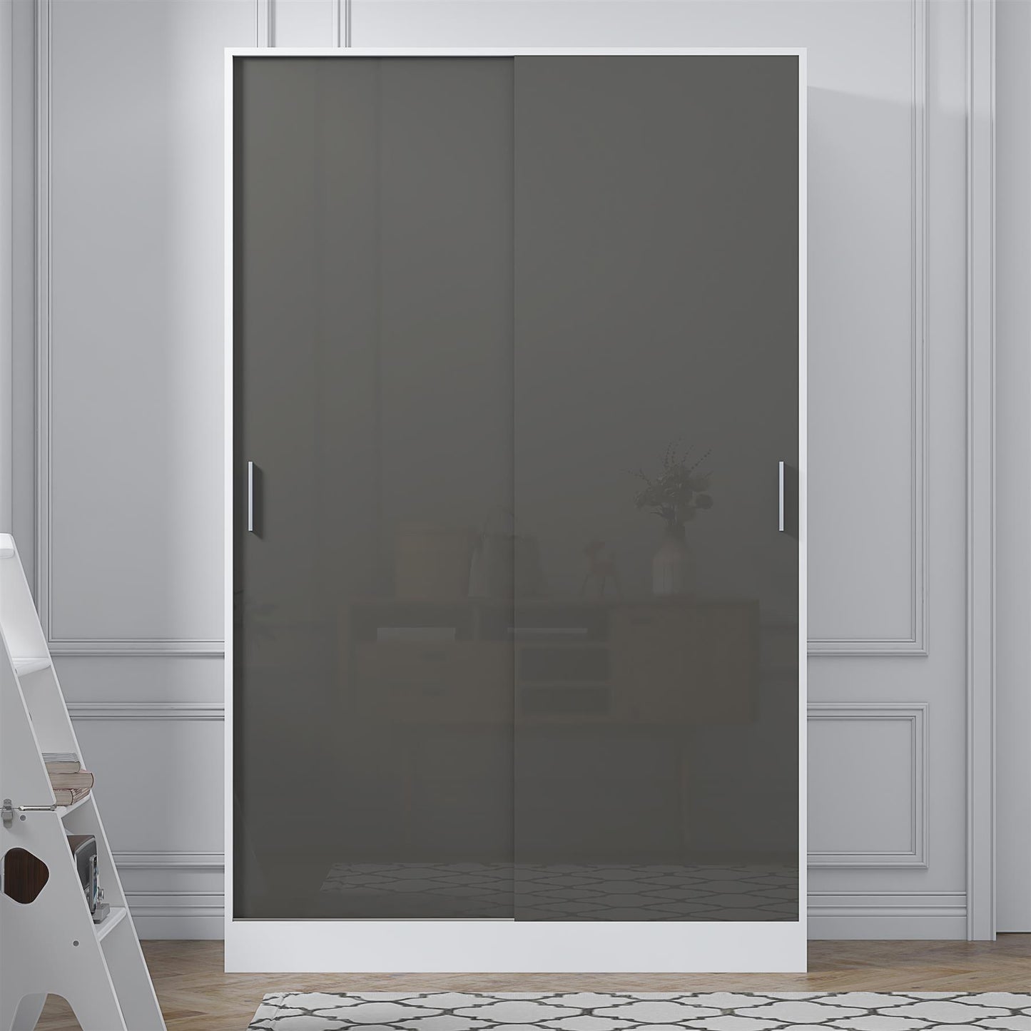 Reflect 2 Door Sliding Wardrobe - Grey Gloss & Matt White - Hanging Rails & Shelves - Modern Design