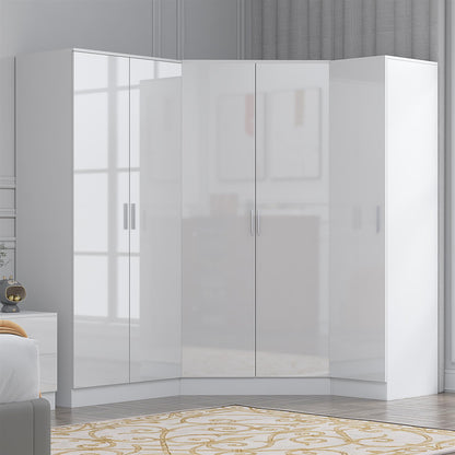 Reflect 3pc Wardrobe Bundle - 2 Door Corner + 2 Door Plain + 1 Door Plain - White Gloss & Matt White
