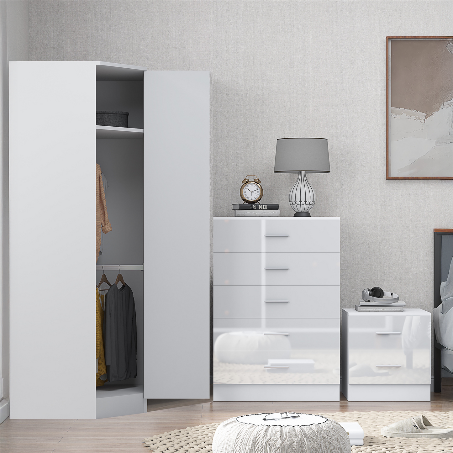 REFLECT 1dr Corner Bedroom Furniture Bundles Chest, Bedsides, Desks - 4 Colours