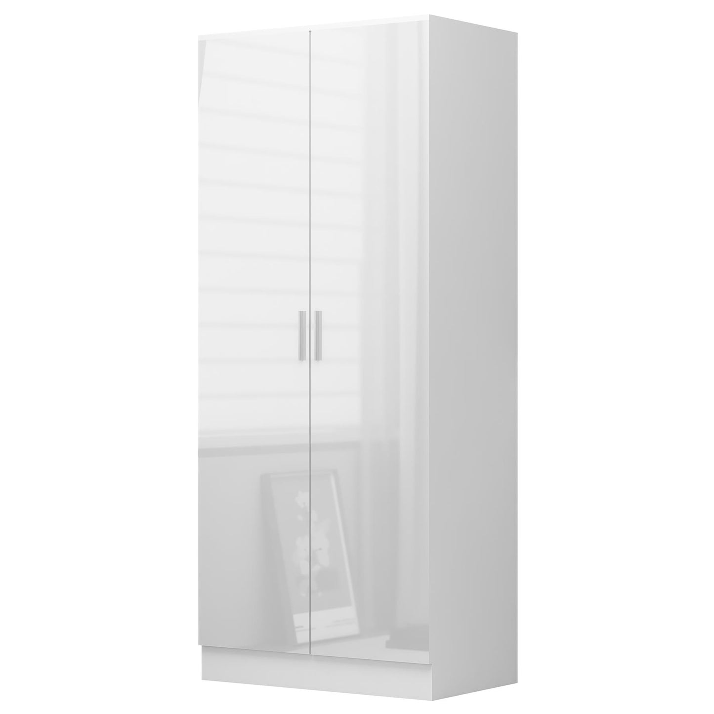 REFLECT - 1 Door Corner + 2 Door Plain Wardrobe in Gloss White / Matt White