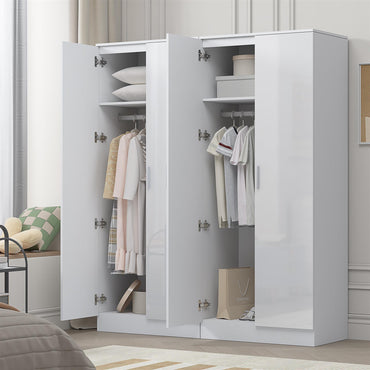 Reflect 2x 2 Door Plain Wardrobe Bundle - White Gloss & Matt White - Hanging Rails & Shelves - Modern Sleek Design