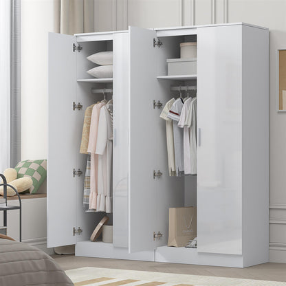 Reflect 2x 2 Door Plain Wardrobe Bundle - White Gloss & Matt White - Hanging Rails & Shelves - Modern Sleek Design