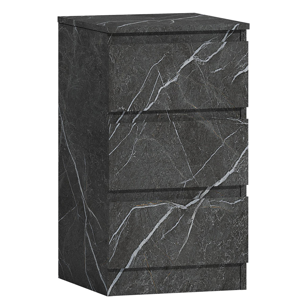 ZITA Grey Marble Effect 3 Drawer Bedside Table - Modern Nightstand, Stylish Bedroom Furniture