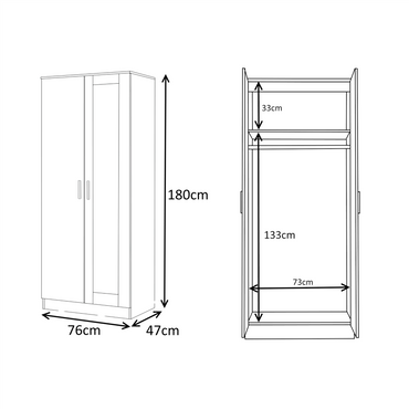 REFLECT Gloss 4pc Set - 2 Door Mirrored Wardrobe + 5 Draw Chest + 2 Bedsides