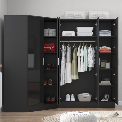 Reflect 2pc Wardrobe Bundle - 2 Door Corner + 3 Door Mirror - Black Gloss & Black Oak