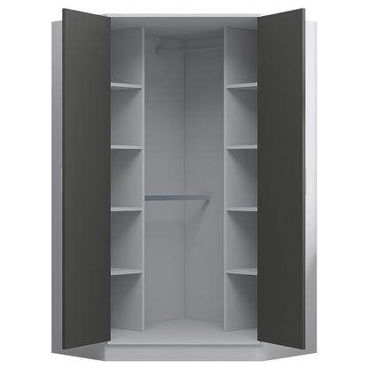 Reflect 2pc Wardrobe Bundle - 2 Door Corner + 1 Door Plain - Grey Gloss & Matt White