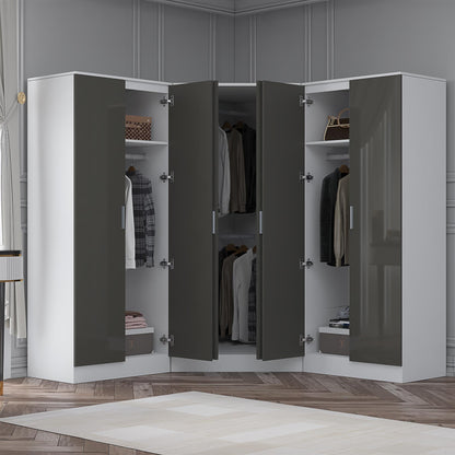 Reflect 3pc Wardrobe Bundle - 2 Door Corner + 2x 2 Door Plain - Grey Gloss & Matt White