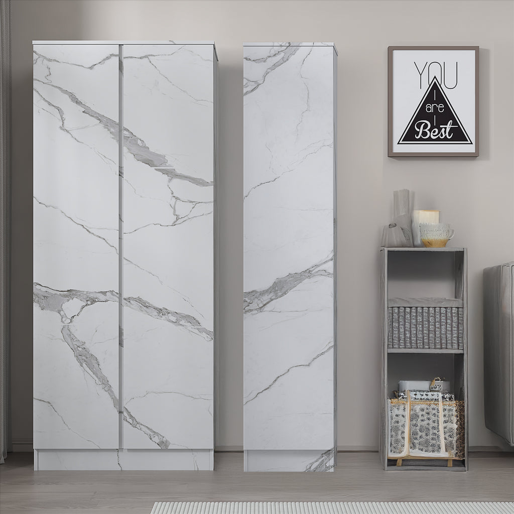 ZITA White Marble Effect 2 Piece Wardrobe Set - 2 Door and 1 Door, Spacious Bedroom Storage Solutions