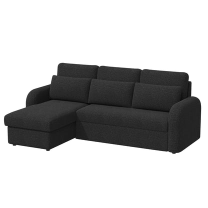 FLYN - 3 Seater L Shape Corner Sofabed in Teddy Boucle BLACK