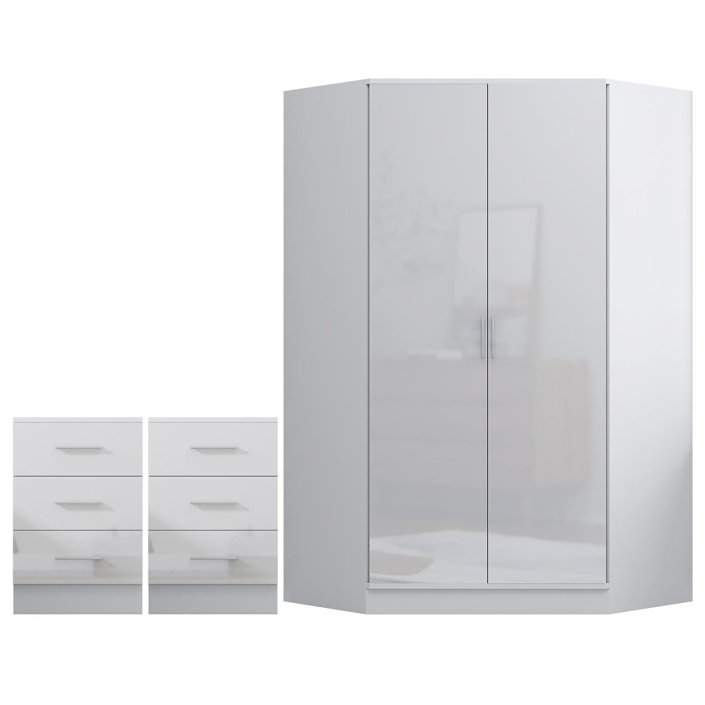 REFLECT 3pc Bedroom Set - 2 Door Corner + 2x Bedsides - 4 Colour Options