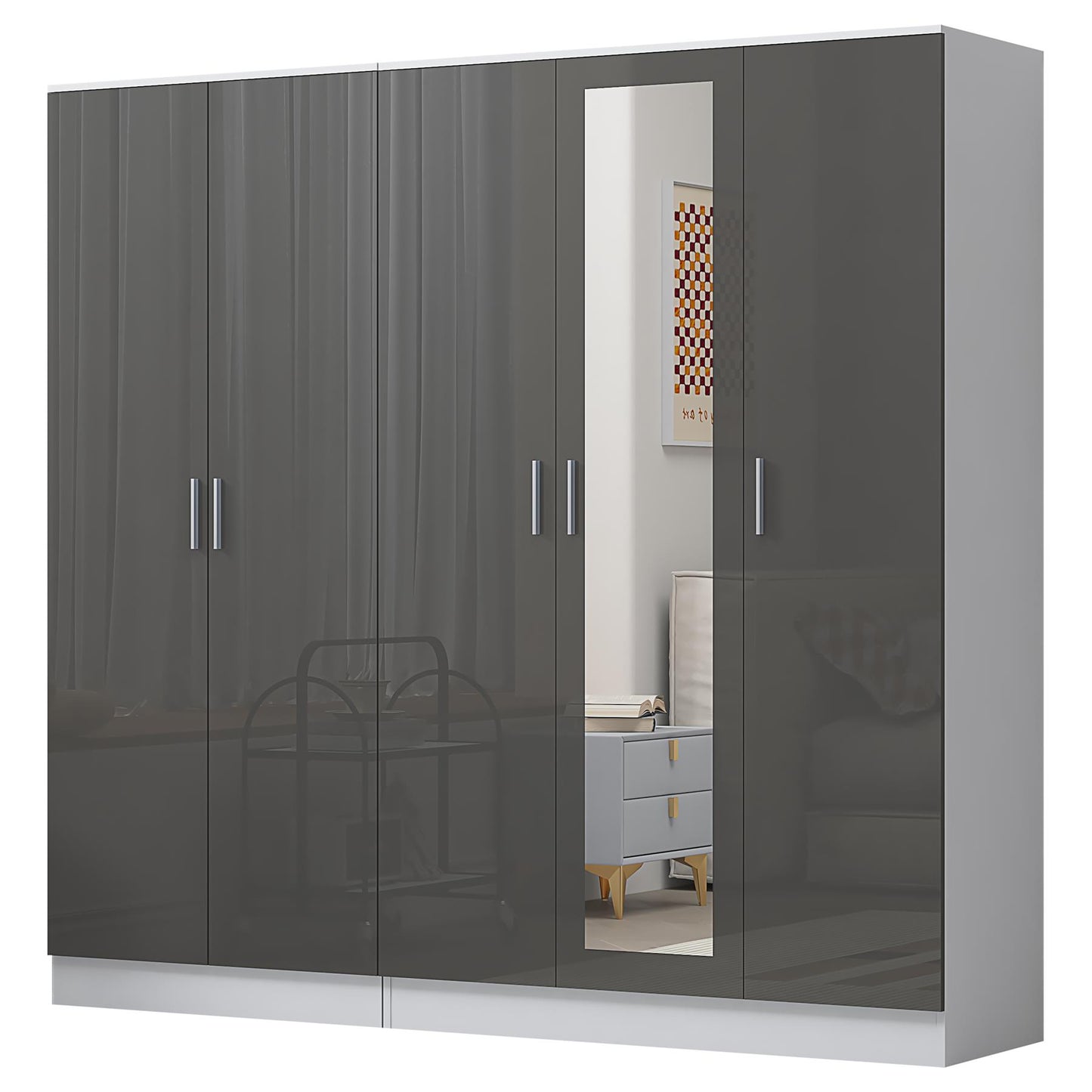 Reflect 2pc Wardrobe Bundle - 3 Door Mirror + 2 Door Plain - Grey Gloss & Matt White