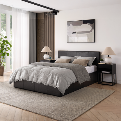 LUNA 4FT6 Double Black Ottoman Storage Bed with Gas Lift, Faux Leather Fabric