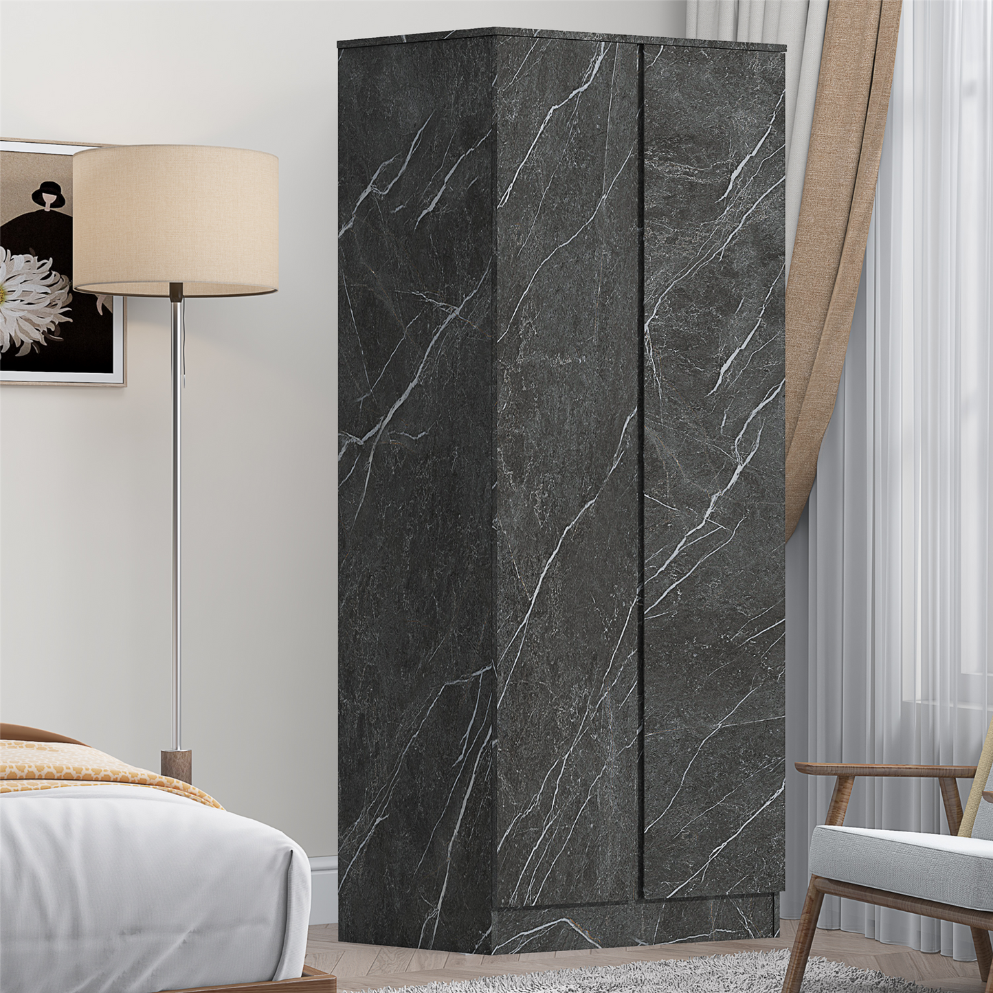ZITA Bedroom Furniture Wardrobe Chest Bedside in White OR Grey Marble Colour