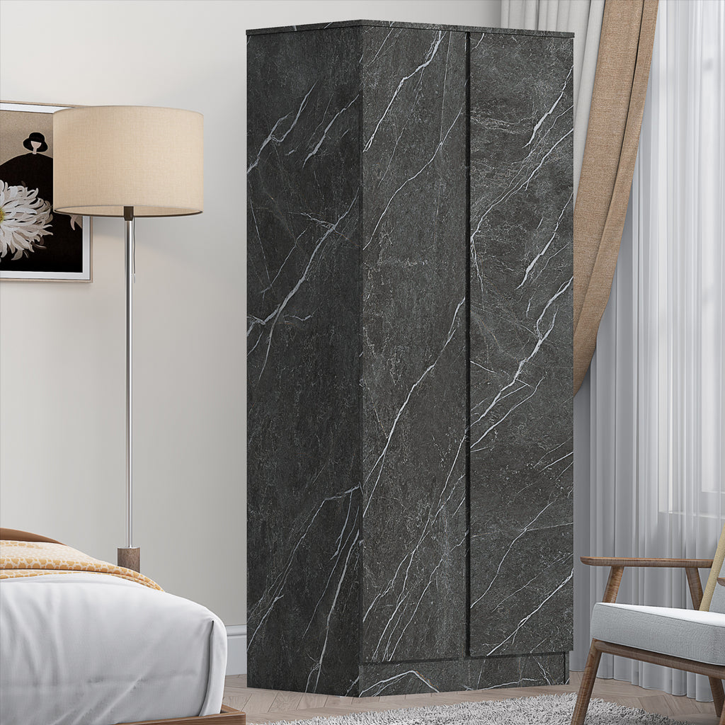 ZITA Grey Marble Effect 2 Door Plain Wardrobe - Bedroom Storage, Stylish and Spacious