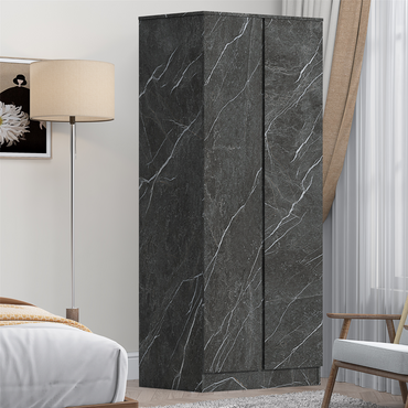ZITA Grey Marble Effect 2 Door Plain Wardrobe - Bedroom Storage, Stylish and Spacious