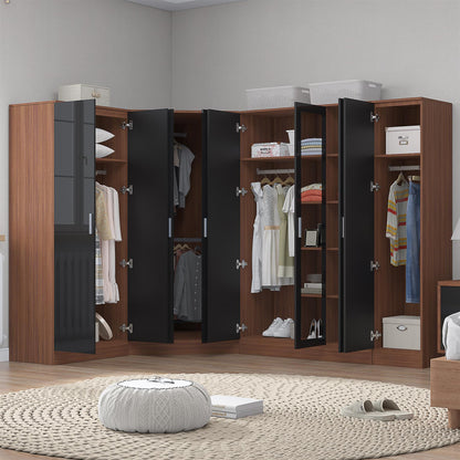 REFLECT Gloss Large 8 Door Corner Mirror Wardrobe Bedroom Furniture Bundle Set