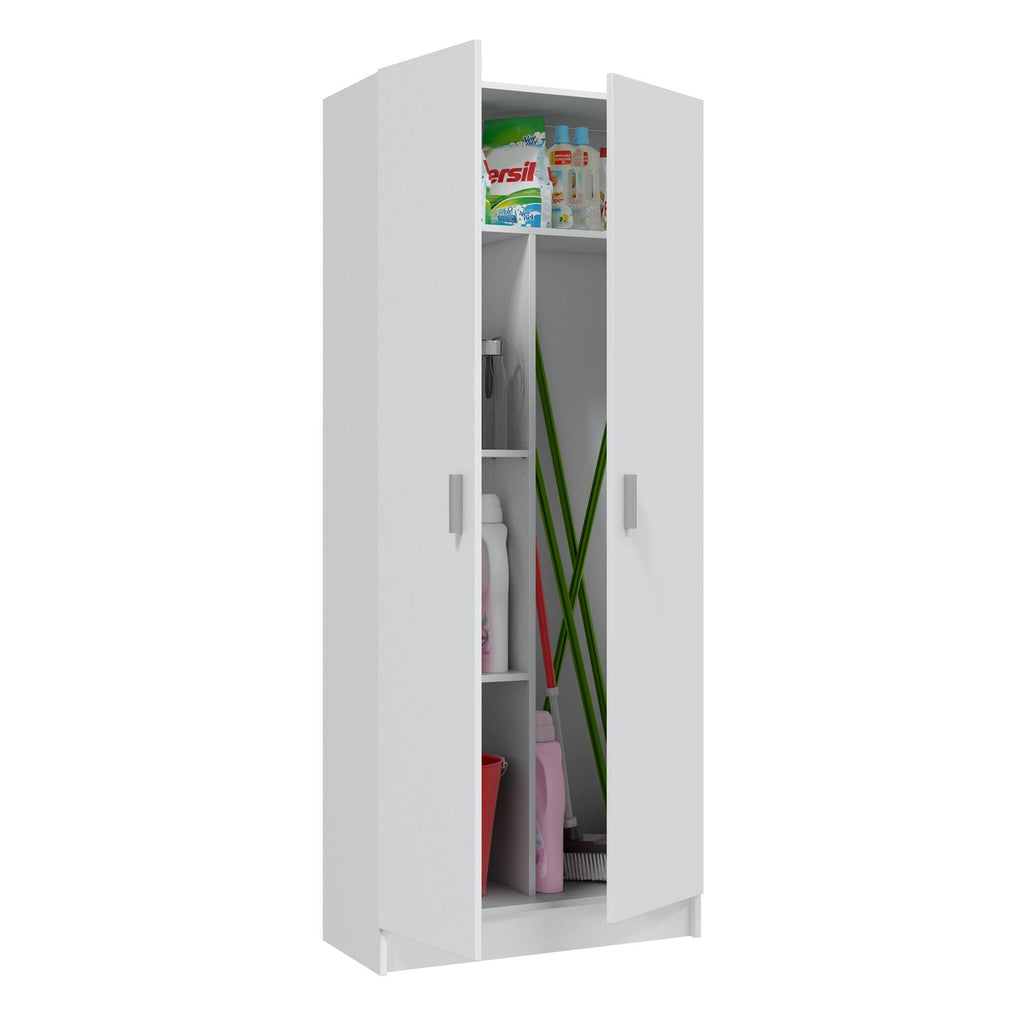 BALTIC Tall White Bathroom Storage Cabinet with 2 Doors- Slim Reversible Design