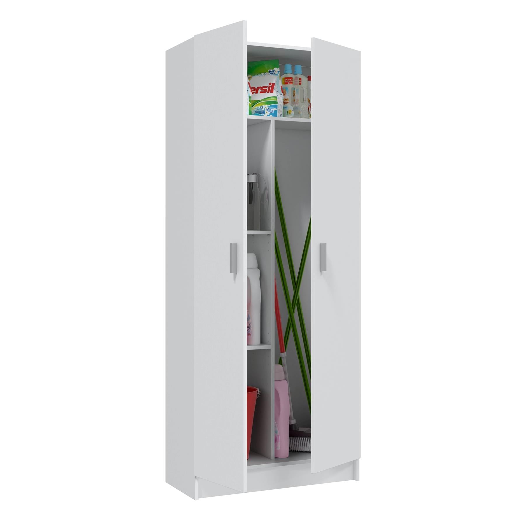 BALTIC Tall White Bathroom Storage Cabinet with 2 Doors- Slim Reversible Design