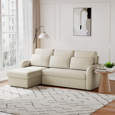 FLYN - 3 Seater L Shape Corner Sofabed in Teddy Boucle BEIGE